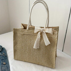 High Bow Decor Top Handle Tote Bag Lightweight Shoulder Bag