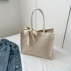 High Bow Decor Top Handle Tote Bag Lightweight Shoulder Bag
