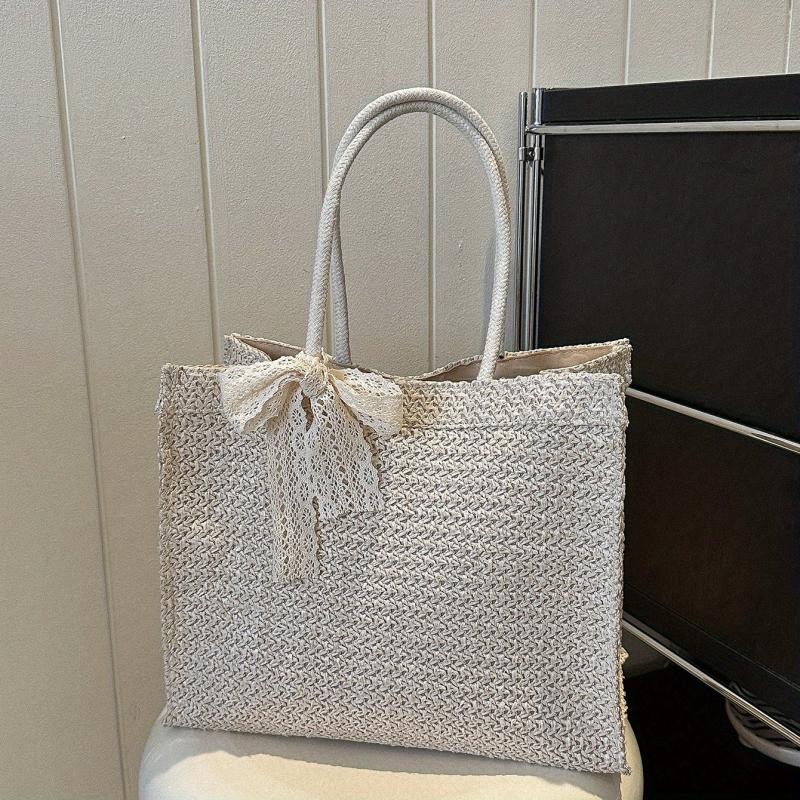 High Bow Decor Top Handle Tote Bag Lightweight Shoulder Bag