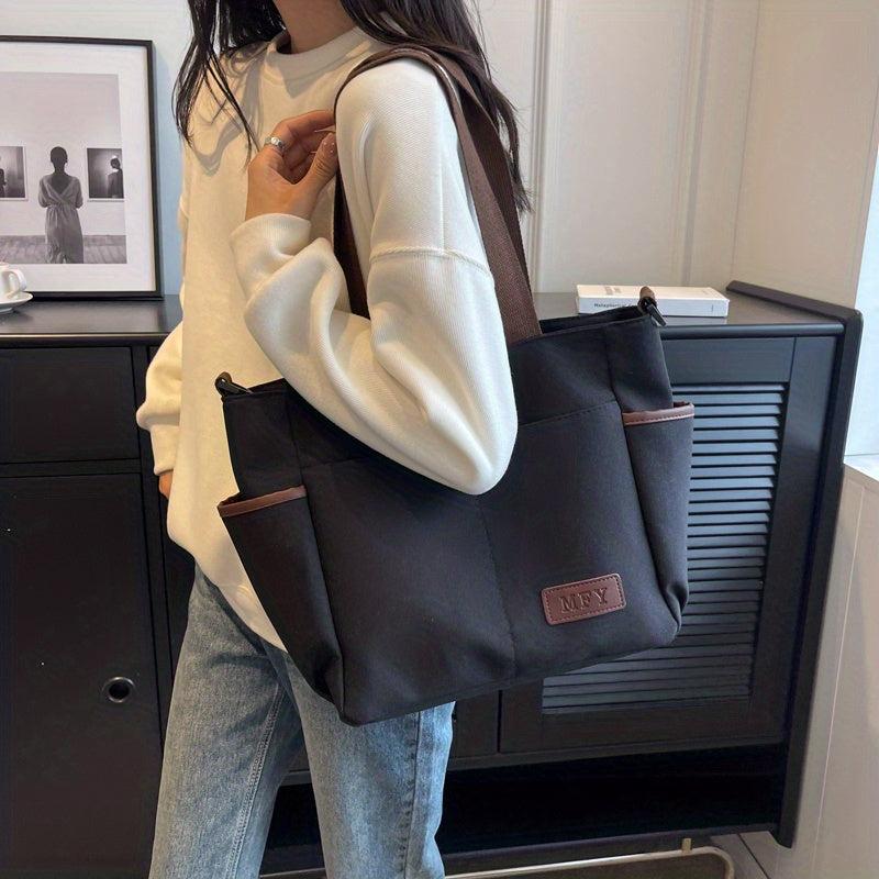 Retro Large Capacity Tote Bag Block Shoulder Bag Women's Casual Handbag