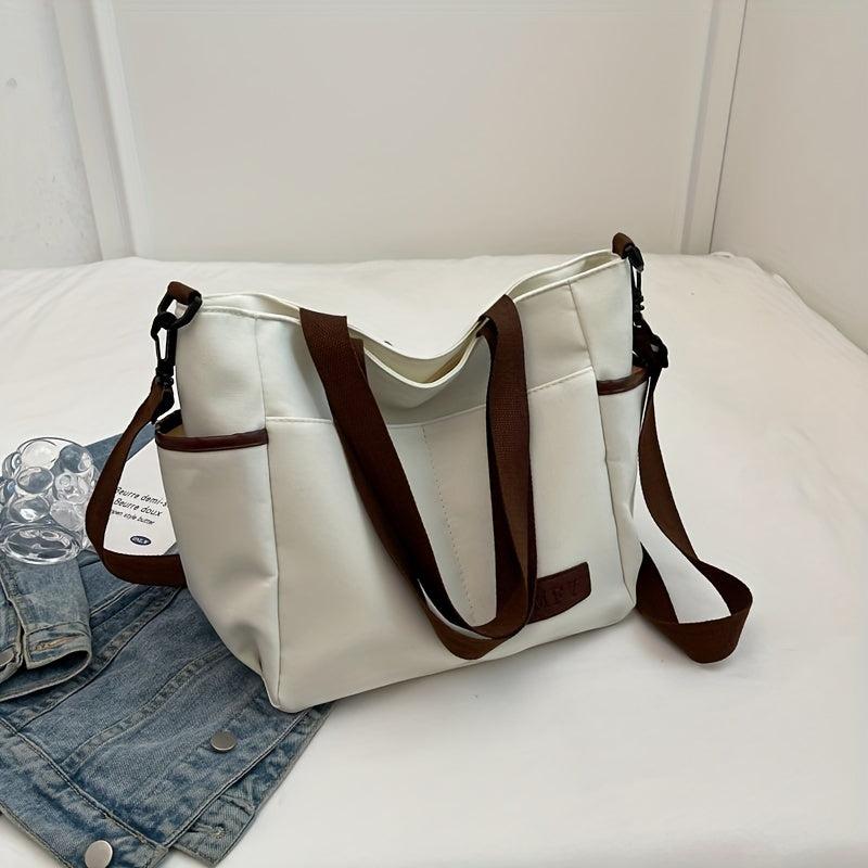 Retro Large Capacity Tote Bag Block Shoulder Bag Women's Casual Handbag