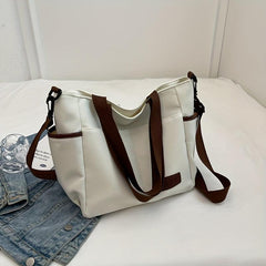 Retro Large Capacity Tote Bag Block Shoulder Bag Women's Casual Handbag