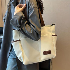 Retro Large Capacity Tote Bag Block Shoulder Bag Women's Casual Handbag