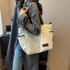 Retro Large Capacity Tote Bag Block Shoulder Bag Women's Casual Handbag