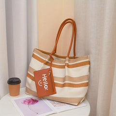 Striped Pattern Tote Bag Large Capacity Shoulder Bag With Coin Purse
