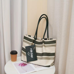 Striped Pattern Tote Bag Large Capacity Shoulder Bag With Coin Purse