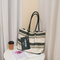 Striped Pattern Tote Bag Large Capacity Shoulder Bag With Coin Purse