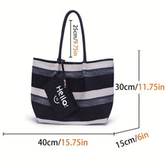 Striped Pattern Tote Bag Large Capacity Shoulder Bag With Coin Purse