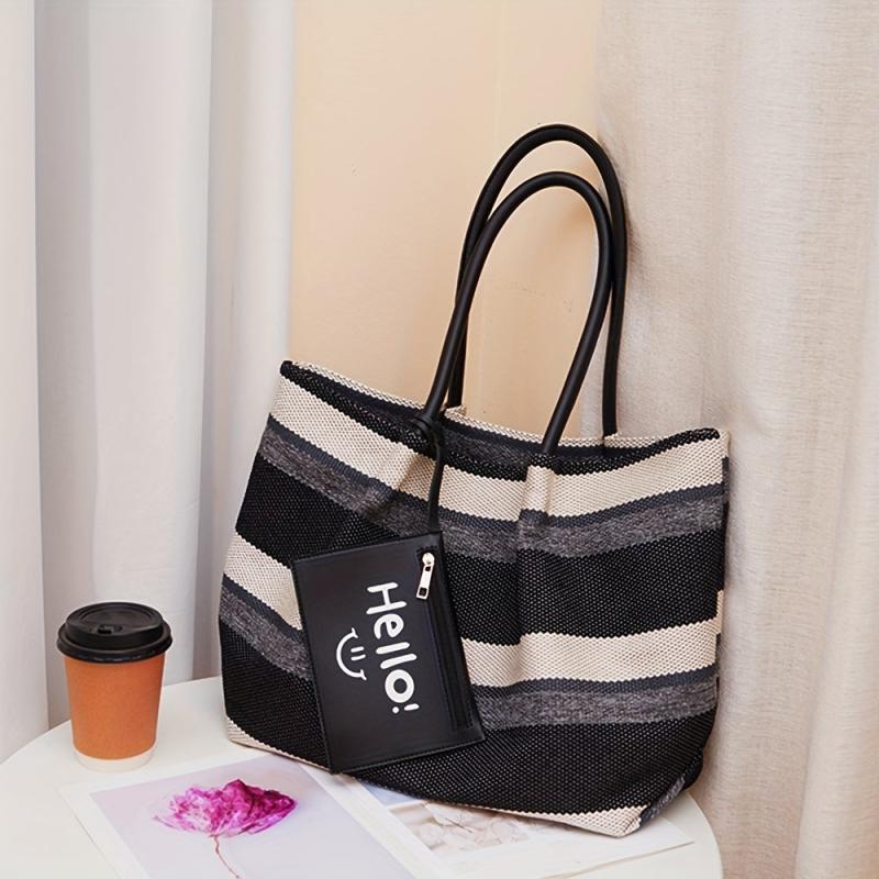 Striped Pattern Tote Bag Large Capacity Shoulder Bag With Coin Purse