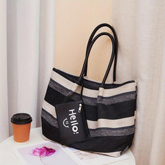 Striped Pattern Tote Bag Large Capacity Shoulder Bag With Coin Purse