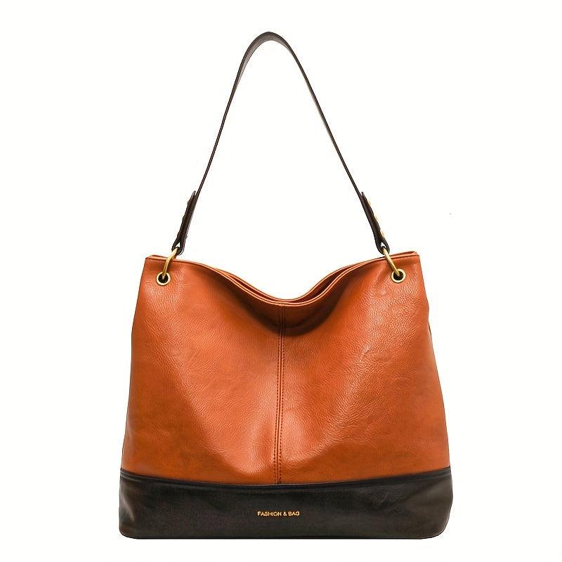 Vintage Contrast Hobo Bag Large Capacity Tote Bag Women's Shoulder Bag