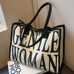 Stylish Letter Print Tote Bag Large Capacity Shoulder Bag For Work