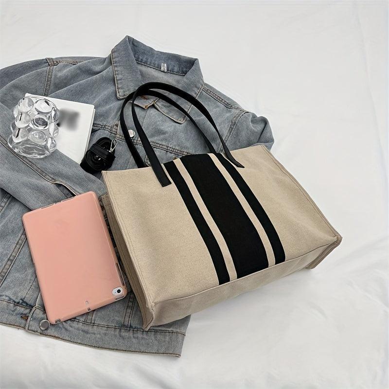 Large Capacity Canvas Shoulder Bag Zipper Commuter Tote Bag