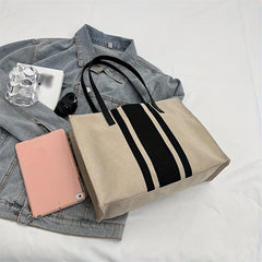 Large Capacity Canvas Shoulder Bag Zipper Commuter Tote Bag