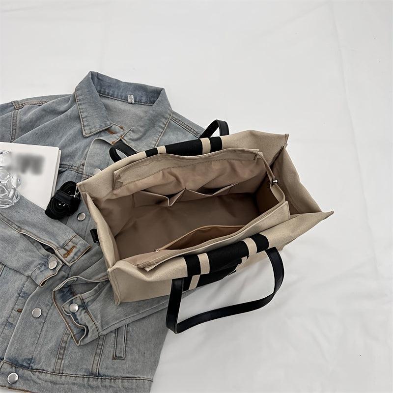 Large Capacity Canvas Shoulder Bag Zipper Commuter Tote Bag