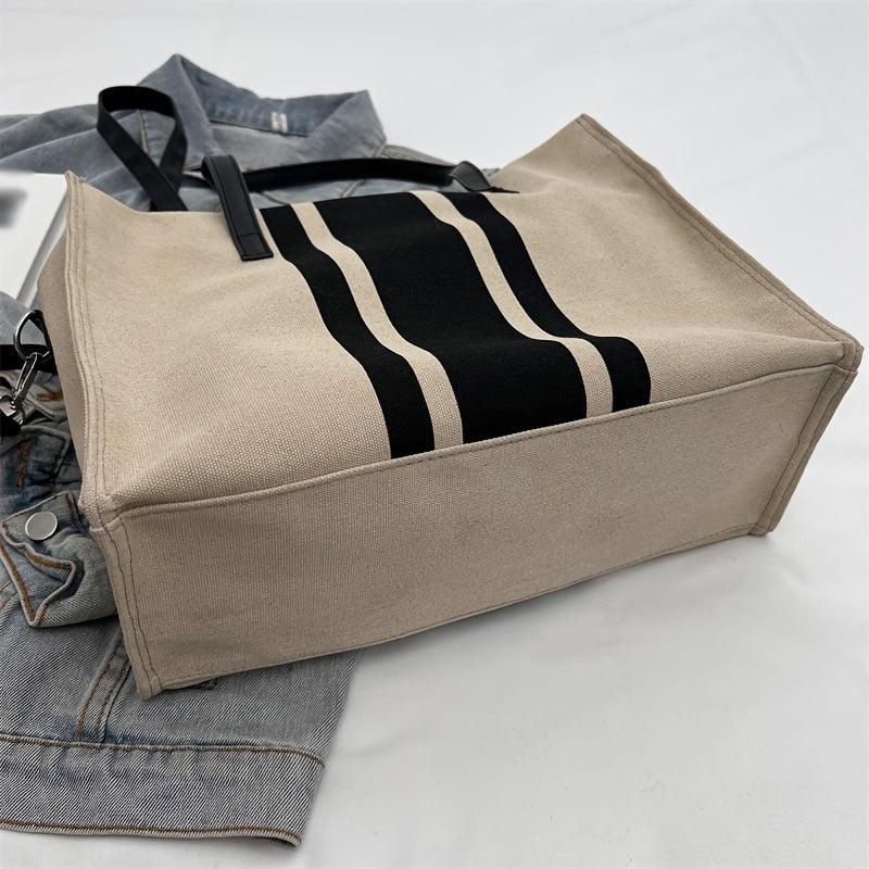 Large Capacity Canvas Shoulder Bag Zipper Commuter Tote Bag