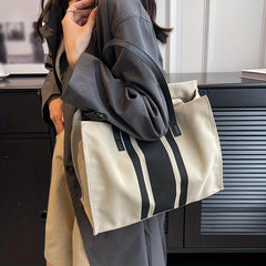 Large Capacity Canvas Shoulder Bag Zipper Commuter Tote Bag