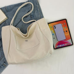 Minimalist Canvas Tote Shoulder Bag Large Capacity Lightweight Handbag