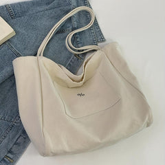 Minimalist Canvas Tote Shoulder Bag Large Capacity Lightweight Handbag