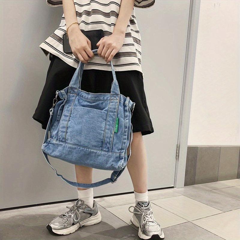 Large Capacity Denim Tote Bag Lightweight Shoulder Bag