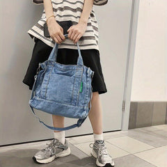 Large Capacity Denim Tote Bag Lightweight Shoulder Bag