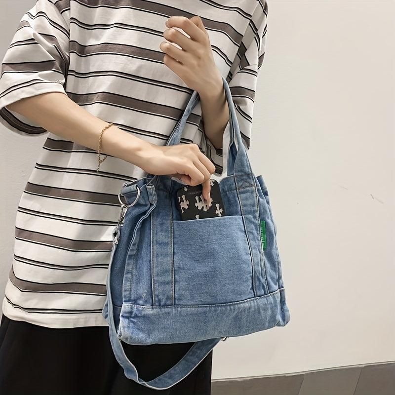 Large Capacity Denim Tote Bag Lightweight Shoulder Bag