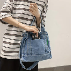 Large Capacity Denim Tote Bag Lightweight Shoulder Bag