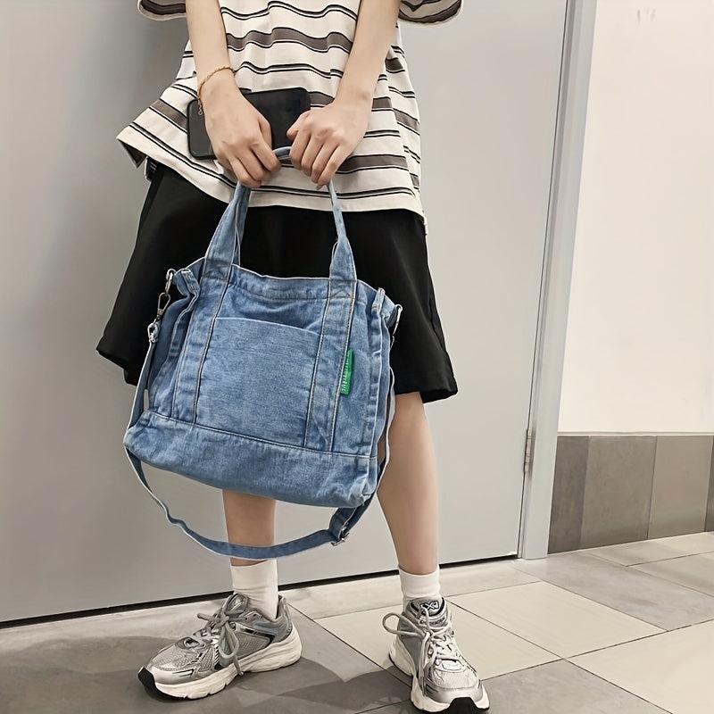 Large Capacity Denim Tote Bag Lightweight Shoulder Bag