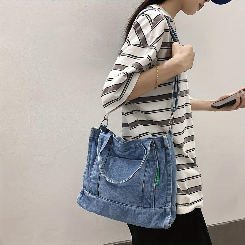 Large Capacity Denim Tote Bag Lightweight Shoulder Bag