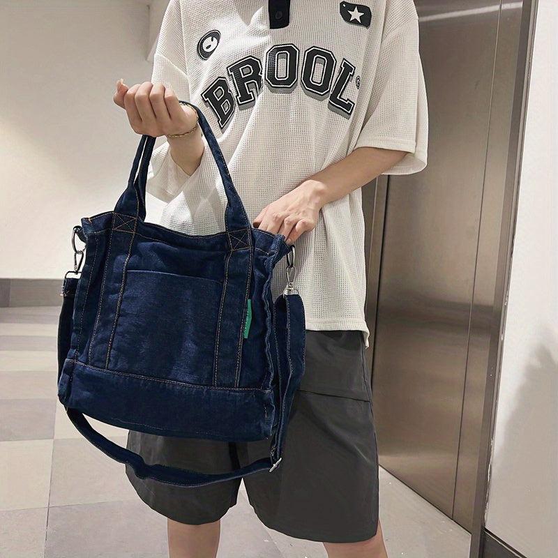 Large Capacity Denim Tote Bag Lightweight Shoulder Bag