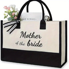 Large Capacity Portable Tote Bag Ribbon Decor Zipper Handbag Durable Canvas
