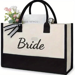 Large Capacity Portable Tote Bag Ribbon Decor Zipper Handbag Durable Canvas