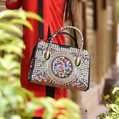 Flower Embroidered Handbags Ethnic Style Crossbody Bag Canvas Satchel Purse