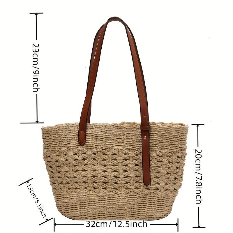 Large Capacity Straw Shoulder Bag for Travel and Beach