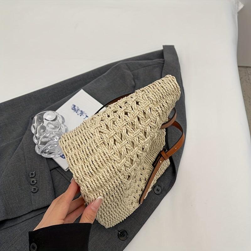 Large Capacity Straw Shoulder Bag for Travel and Beach