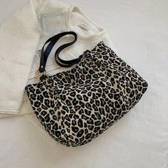 Leopard Pattern Tote Bag Canvas Shoulder Bag Large Capacity Handbag