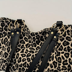 Leopard Pattern Tote Bag Canvas Shoulder Bag Large Capacity Handbag