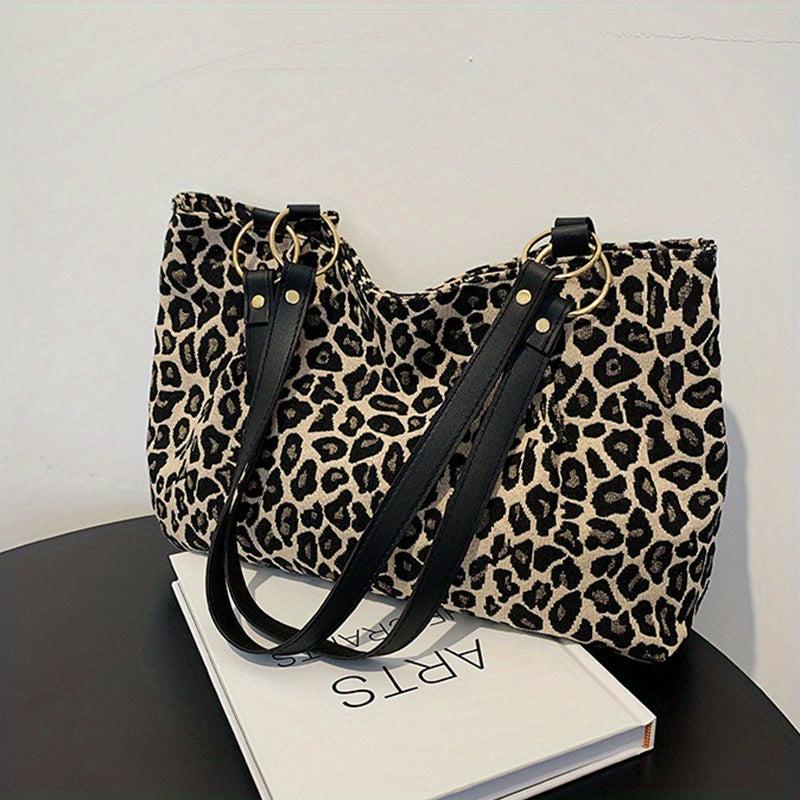 Leopard Pattern Tote Bag Canvas Shoulder Bag Large Capacity Handbag