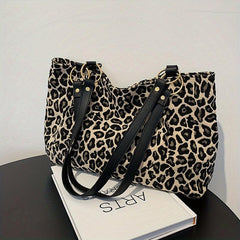 Leopard Pattern Tote Bag Canvas Shoulder Bag Large Capacity Handbag