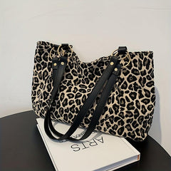 Leopard Pattern Tote Bag Canvas Shoulder Bag Large Capacity Handbag