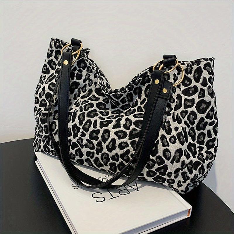 Leopard Pattern Tote Bag Canvas Shoulder Bag Large Capacity Handbag