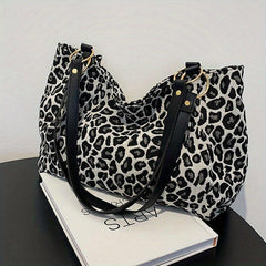 Leopard Pattern Tote Bag Canvas Shoulder Bag Large Capacity Handbag