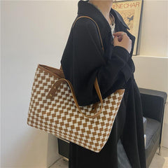 Argyle Pattern Tweed Tote Bag for Women