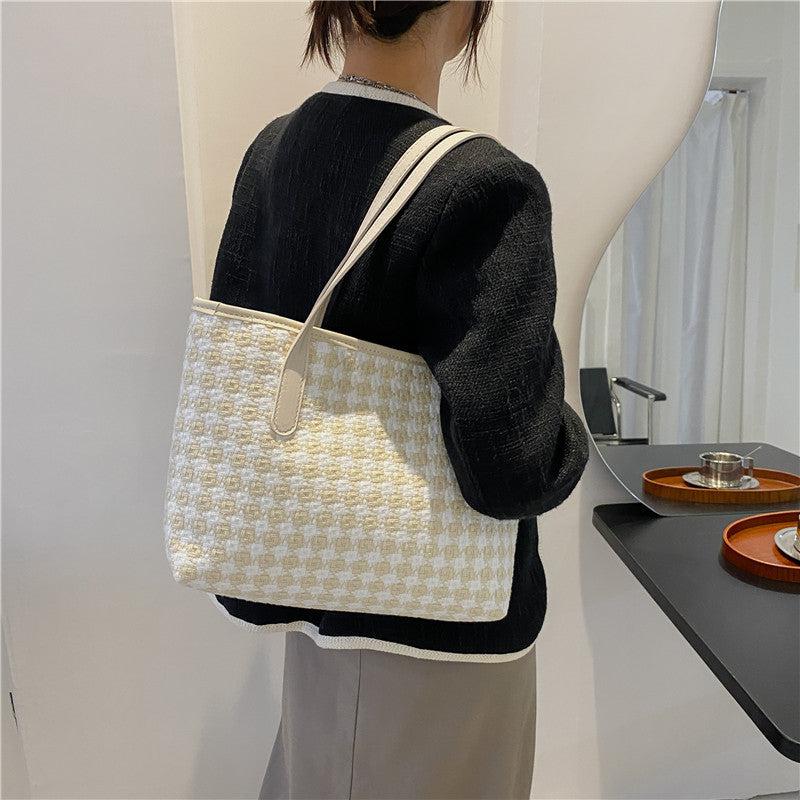 Argyle Pattern Tweed Tote Bag for Women