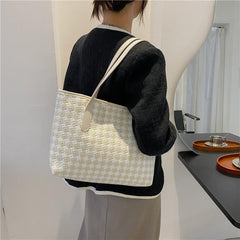 Argyle Pattern Tweed Tote Bag for Women