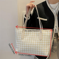 Argyle Pattern Tweed Tote Bag for Women