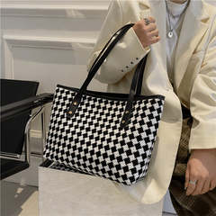 Argyle Pattern Tweed Tote Bag for Women