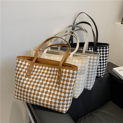 Argyle Pattern Tweed Tote Bag for Women
