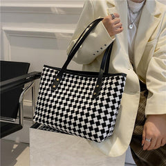 Argyle Pattern Tweed Tote Bag for Women