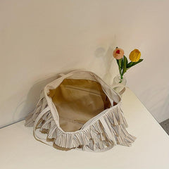 Boho Fringe Ruched Tote Bag for Women